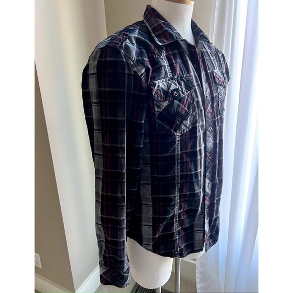 Affliction black & red plaid button down shirt size XL - Picture 5 of 6